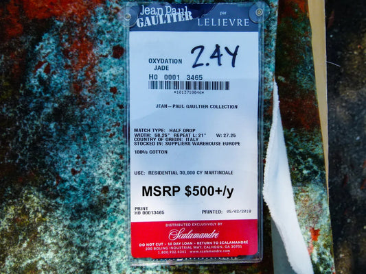 Scalamandre Length 2.4y Jean Paul Gaultier Oxydation Jade Cotton Abstract Green MSRP USD 500+/yard