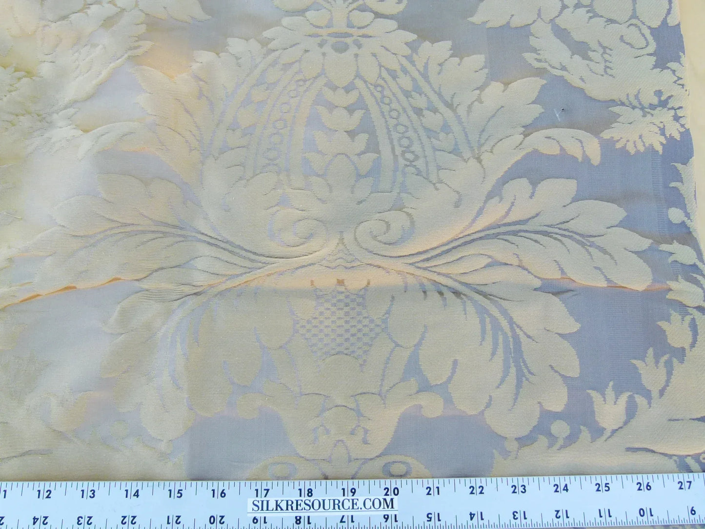 Scalamandre Length 1.2y Lelievre Carrousel Aurore Tan Gray Damask MSRP USD 892/y