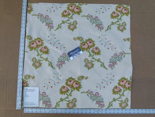13 EV30 Square Scalamandre Rose Special Silk Lampas Peach Green on Cream White Botanical MSRP USD800+/y