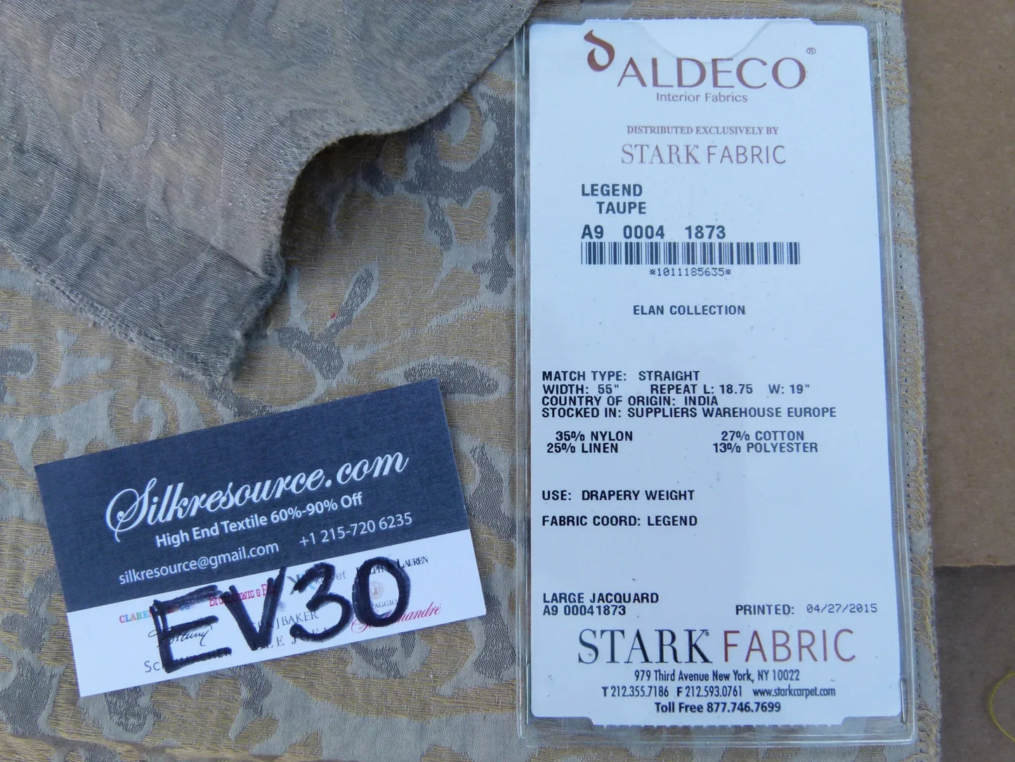 31 EV30 Scalamandre Aldeco Interior Fabric Legend Taupe Large Jacquard Damask Square 27x28 inches MSRP USD258/y