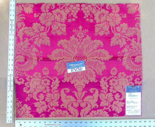 38 EV30 Scalamandre Lelievre Collonges Rubis Pink Gold Cotton Embroidery Damask Square 23x25 inches
