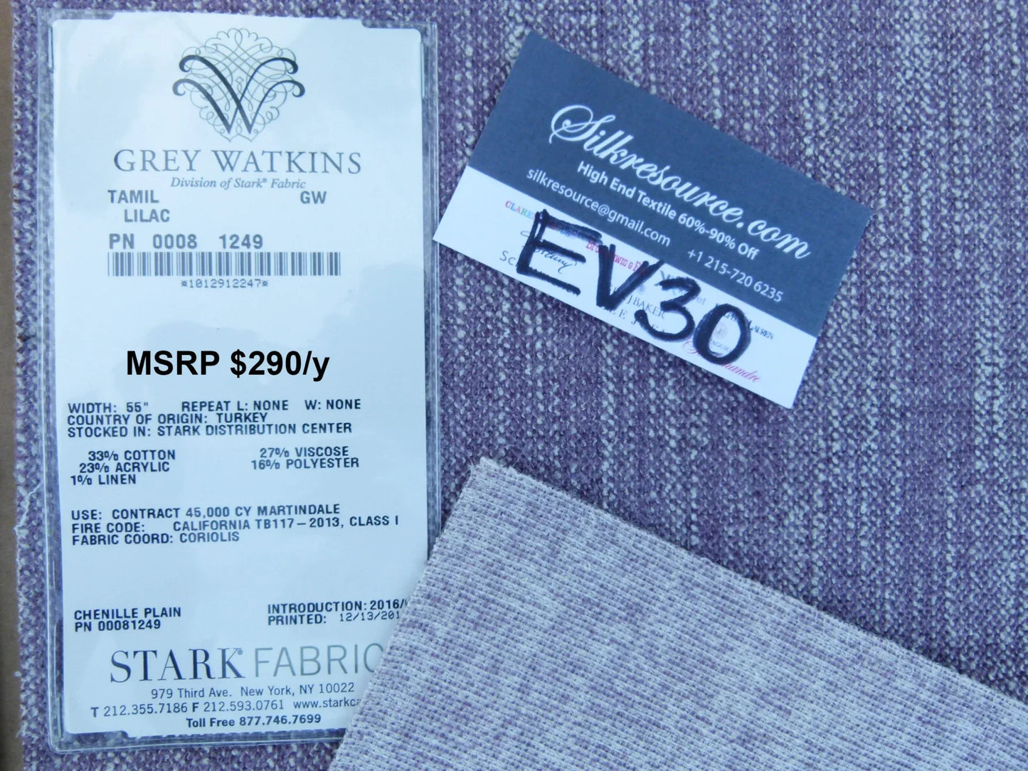 40 EV30 Scalamandre Grey Watkins Tamil Lilac Purple Strie Texture Square 27x26 inches MSRP USD290/y
