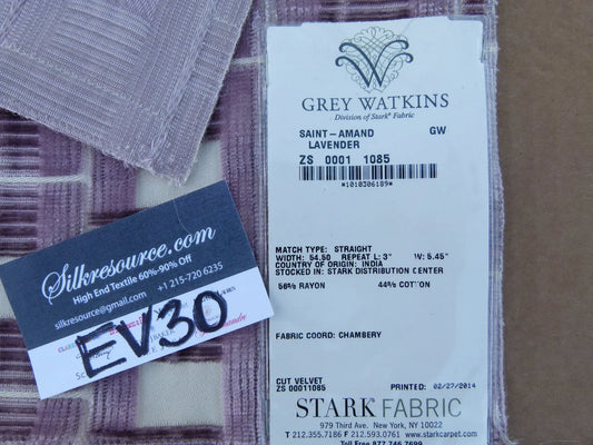 48 EV30 Scalamandre Grey Watkins Saint Amand Lavender Cut Velvet Plaid Check Purple and White Square 26x27 inches MSRP USD424/y