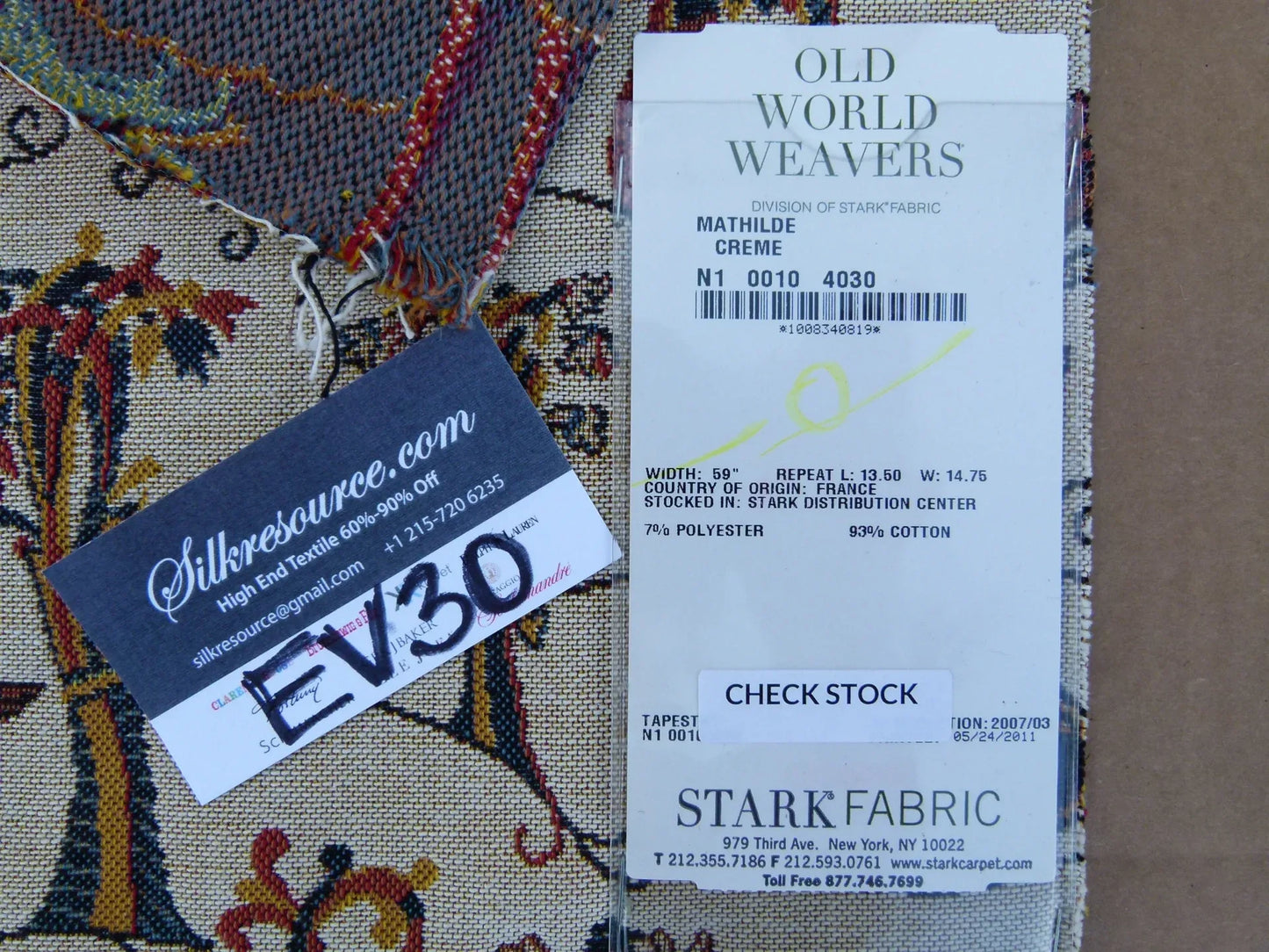 54 EV30 Scalamandre Old World Weaver Mathilde Creme Tapestry Square 24 x 27 inches MSRP USD332/y