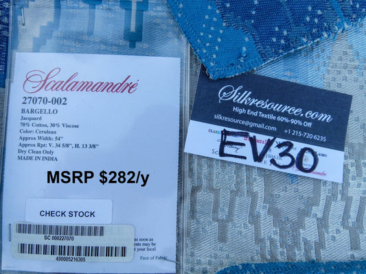 57 EV30 Scalamandre Bargellio Cerulean Jacquard Blue White Chevron Square 26 x 24 inches MSRP USD282/y