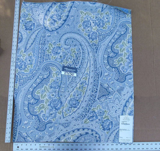 60 EV30 Scalamandre Valeria (5M MIN) Azure Blue Paisley Silk 33 x 27 inches MSRP USD 1100+/y