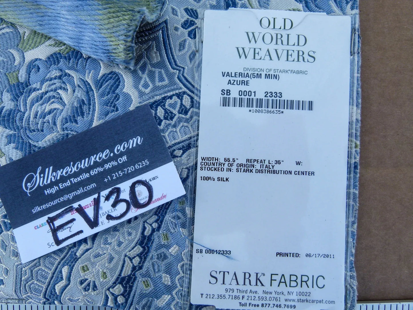 60 EV30 Scalamandre Valeria (5M MIN) Azure Blue Paisley Silk 33 x 27 inches MSRP USD 1100+/y