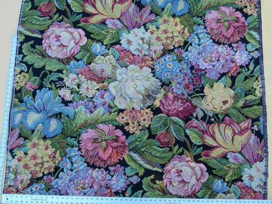 Scalamandre Caspio Black Wool Tapestry Flemish Tulip Rose Iris Daffodil Flower Super Heavy MSRP 642/y