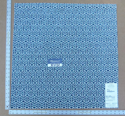 4 EV32 Square 26 x 26 inches Scalamandre Old World Weavers Axial Peacock Chenille Jacquard Blue White MSRP USD246/y