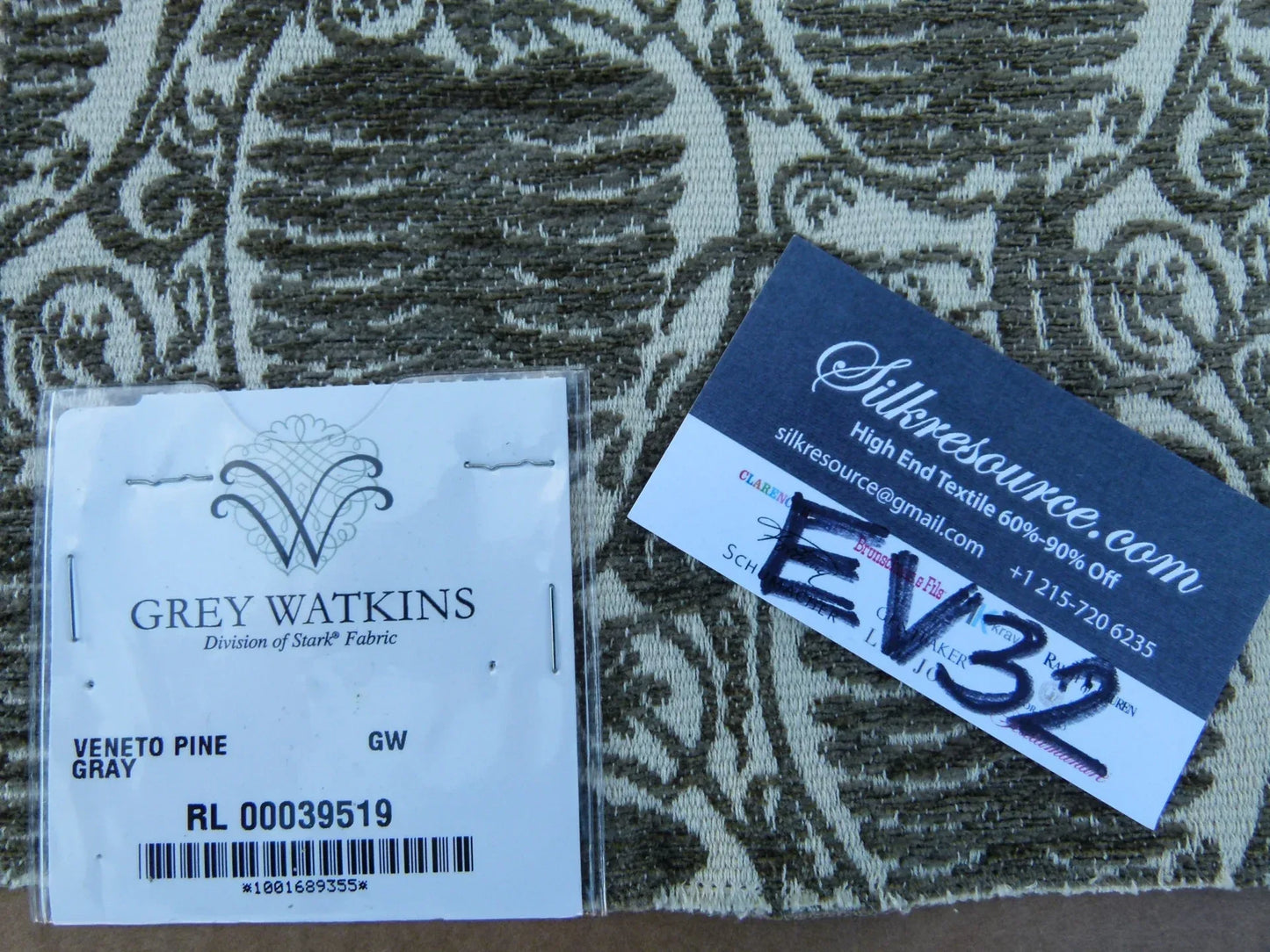 6 EV32 Square 26 x 26 inches Scalamandre Grey Watkins Veneto Pine Gray Jacquard Botanical Foliage Chenille Jacquard MSRP USD590+/y