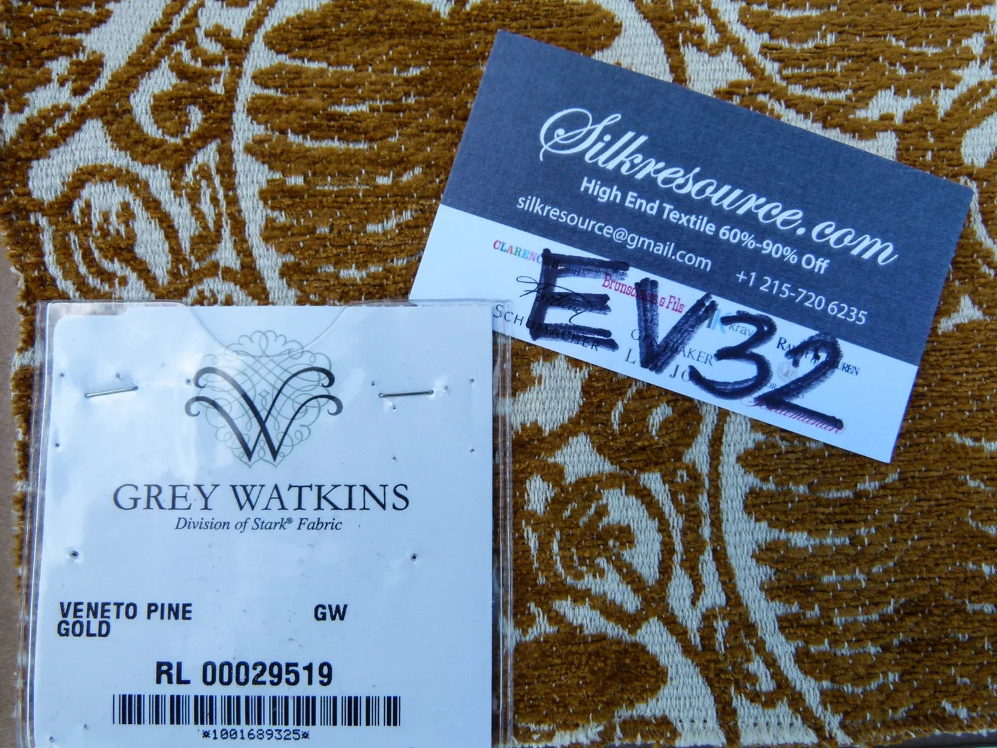 7 EV32 Square 26 x 26 inches Scalamandre Grey Watkins Veneto Pine Gold Jacquard Botanical Foliage Chenille Jacquard MSRP USD590+/y