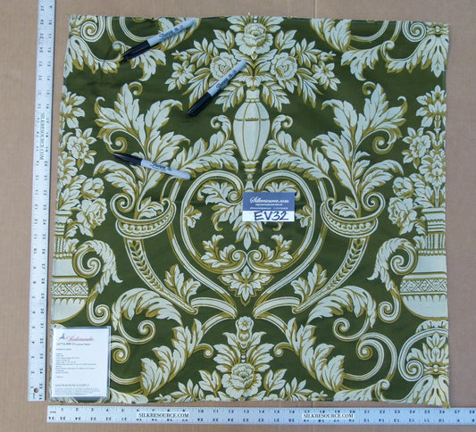 9 EV32 Square 26 x 26 inches Scalamandre Emma's Urns Silk Lampas Green Historic