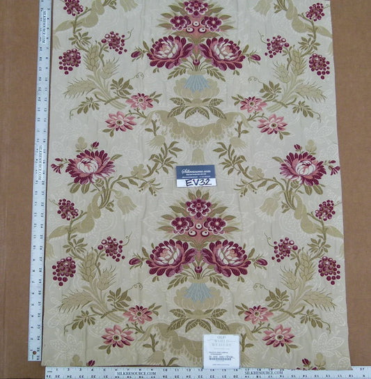 55 EV32 Square 1 yard x 26 inches Scalamandre Old World Weavers Pallazo Chigi Lampas Strawberry Green