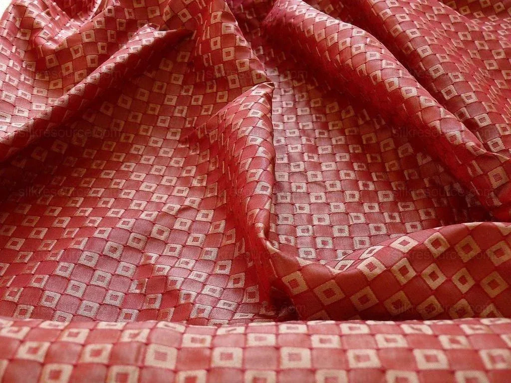 Silk Damask Scarlet Red Check Mondavi Embossed