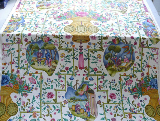 Clarence House Coromandel Chinoiserie Hand Print Multi On Cream 1vr