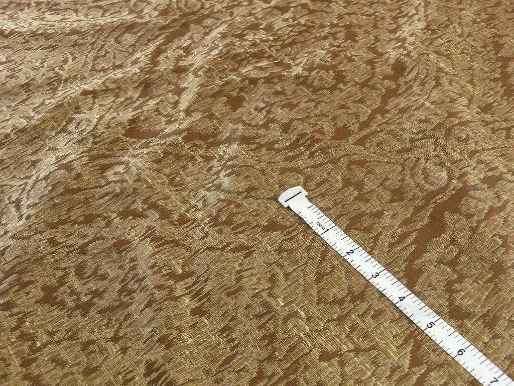 100% Silk Lampas Ikat Medallion "malt" Brown Reversible Mid-Century