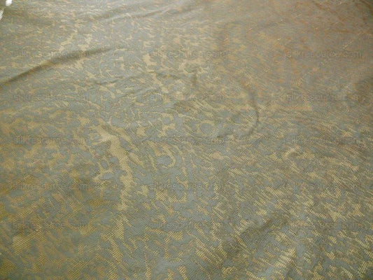 100% Silk Lampas Ikat Medallion "april" Tan Beige Blue Reversible Mid-Century