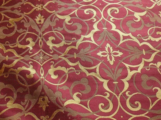 by yard 100% Silk Jacquard Filigree Mural Damask Filigree Mural "tempest" Red Brown Gold Mid Century