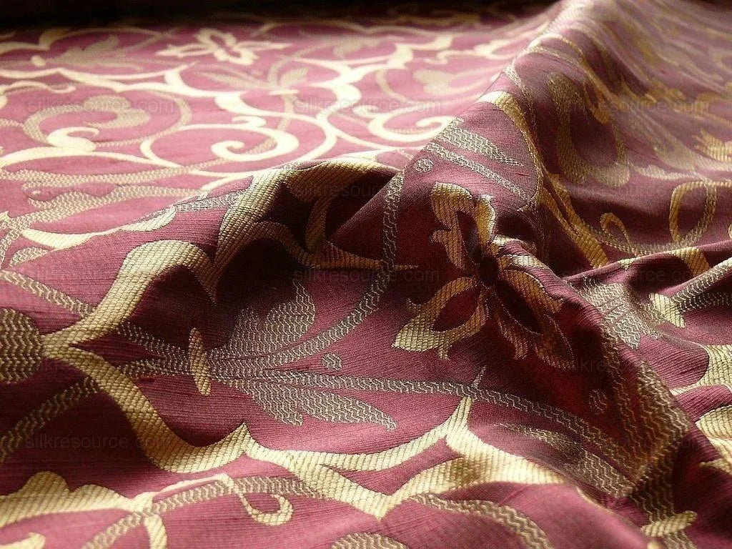 by yard 100% Silk Jacquard Filigree Mural Damask Filigree Mural "tempest" Red Brown Gold Mid Century