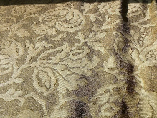 by yard 100% Silk Jacquard Papercut Pomegranate Flower "shimmer" Gold Mid Century Strie