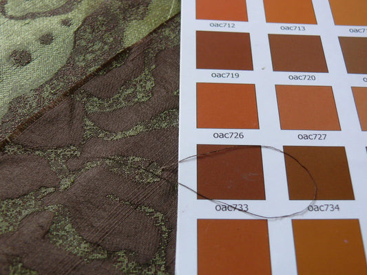 by yard 100% Silk Jacquard Papercut Pomegranate Flower "garden" Green Brown Mid Century Strie