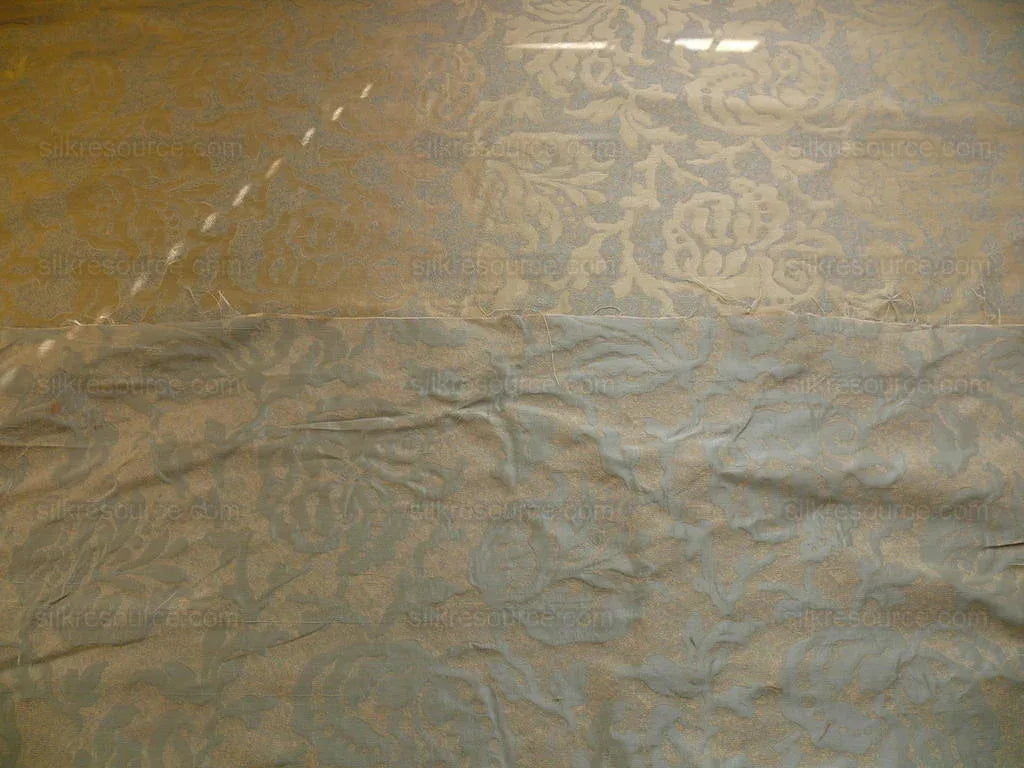 by yard 100% Silk Jacquard Papercut Pomegranate Flower "pool" Blue Mid Century Strie