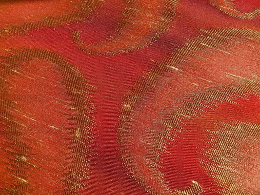 100% Silk Jacquard Hazy Paisley Ikat "tabasco" Red Orange Thick Reversible