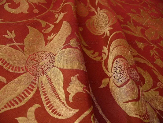 100% Silk Lampas Fairy Tale Pom "russet" Red Gold Josef Frank