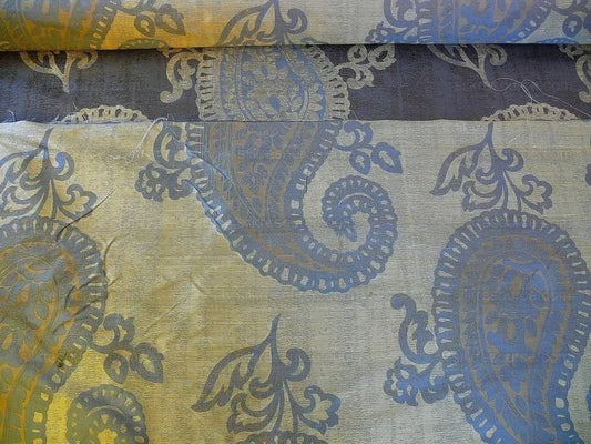 Koplavitch 100% Silk Damask Giant Paisley "glacier" Blue Silver Gray Gold MSRP USD 340/y