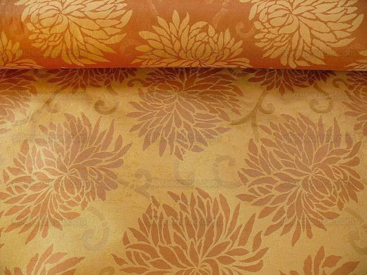 High End 100% Silk Jacquard Kimono Mum Chrysanthemum Flower "ambrosia" Orange Gold Radiant