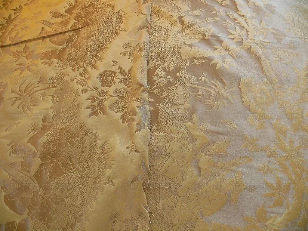 Bty 100% Silk Damask Chinoiserie Music Garden "sunkissed" Gold