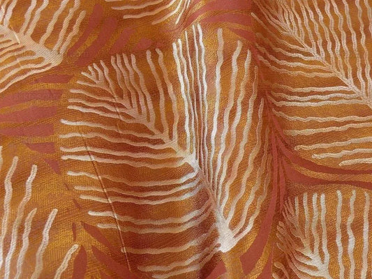 bty 100% Silk Lampas Cedar Tree Linden Leaf "terracotta" Brown Red Gold Foliage Forest Mid-Century Reversible
