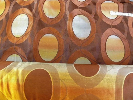 100% Silk Lampas Egg Mirror "java" Brown Gold Purple