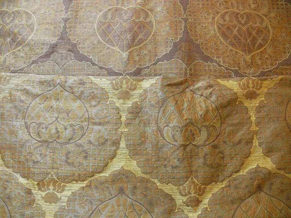 by yard 100% Silk Lampas Aged Metal Large Medallion "godiva" Brown Gold MSRP USD 328/yard