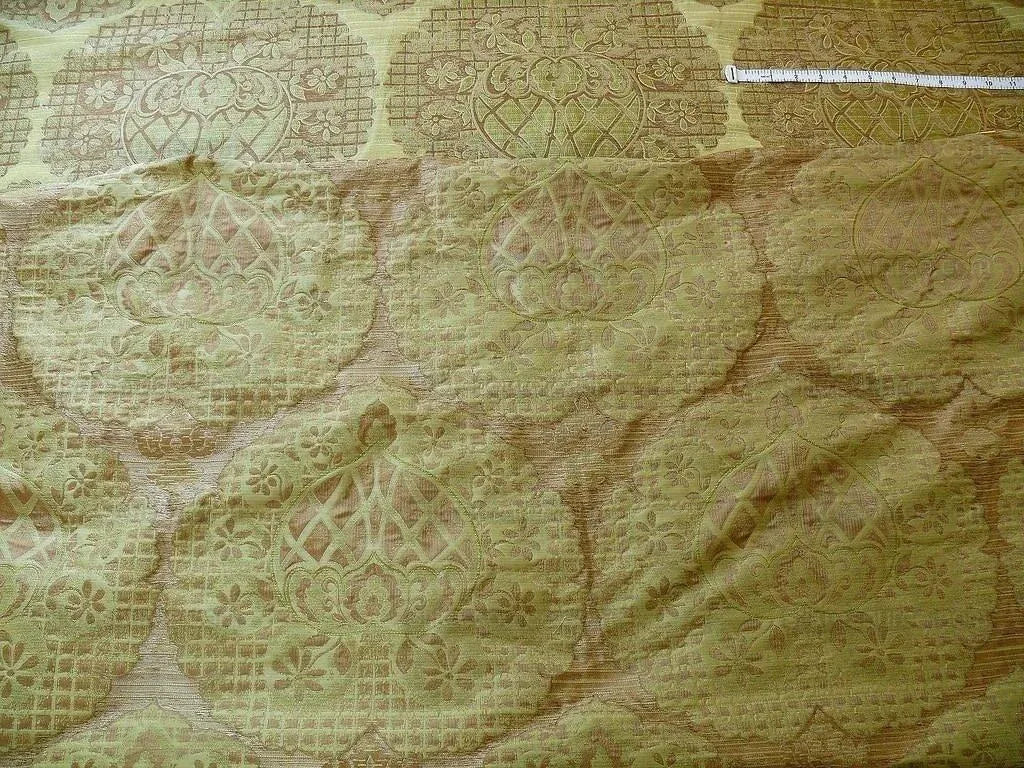 100% Silk Lampas Aged Metal Large Medallion "lime" Green Brown Khaki MSRP USD 328/yard