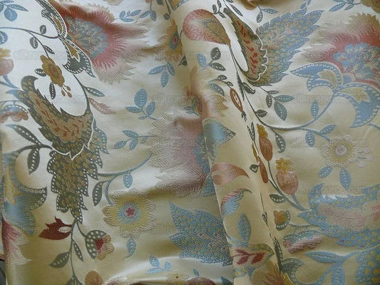 By yard 100% Silk Lampas Spring Garland "ballerina" Gold Pink Baby Blue