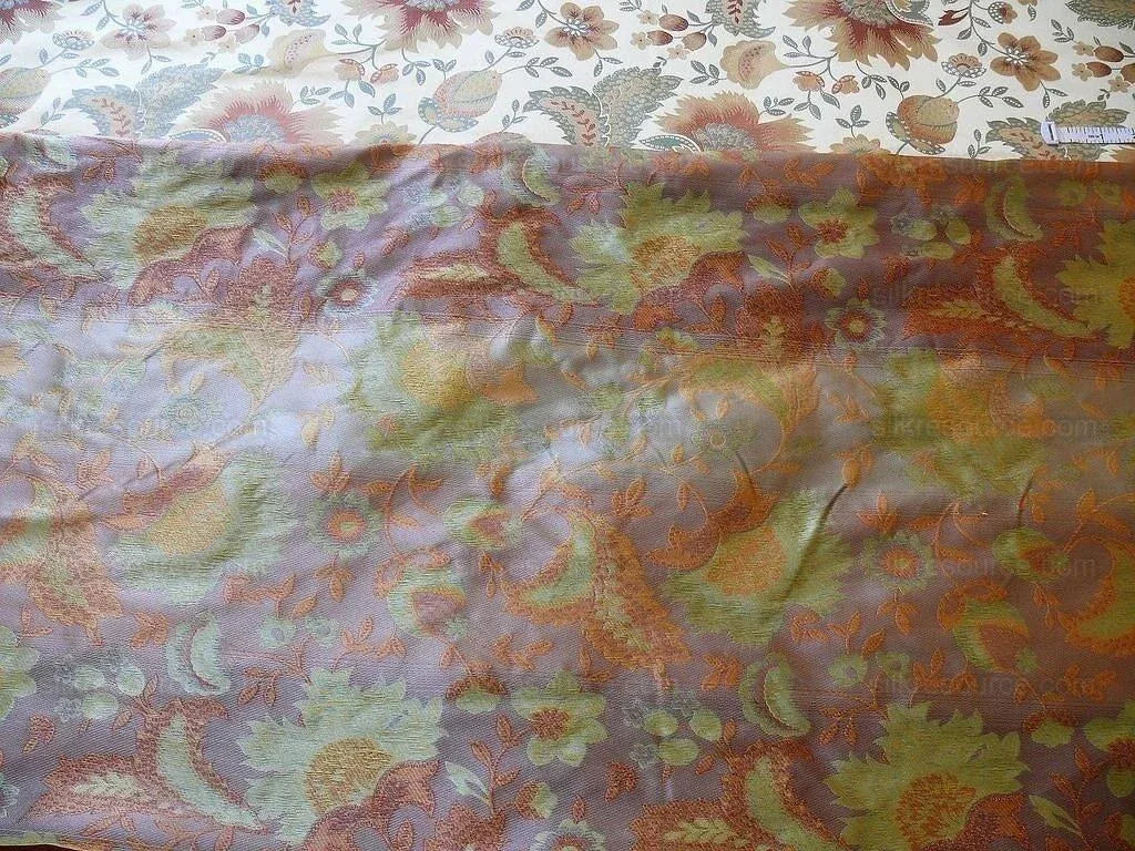 By yard 100% Silk Lampas Spring Garland "ballerina" Gold Pink Baby Blue