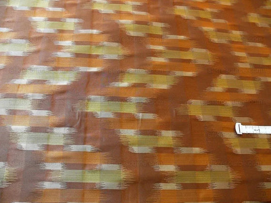 100% Silk Lampas Ikat Wave "whiskey" Brown orange Yellow Beige MSRP USD 268/y