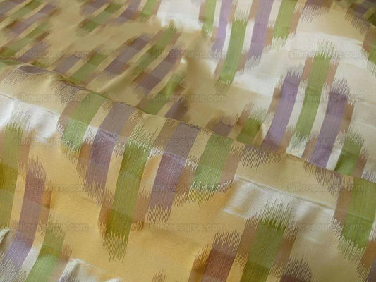 100% Silk Lampas Ikat Wave Chevron "lilac" Purple Green Gold Cream Khaki MSRP USD 268