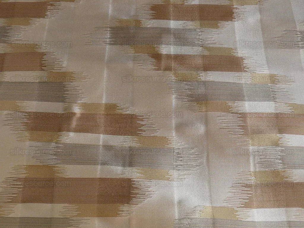 100% Silk Lampas Ikat Wave "flax" Tan Brown Gray Beige MSRP USD 268/y