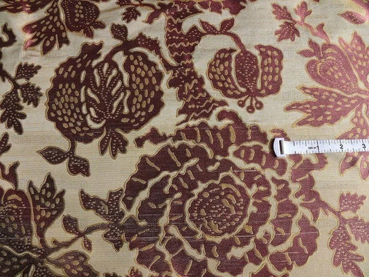 100% Silk Lampas Papercut Tree Of Life Pom "plumy" Khaki