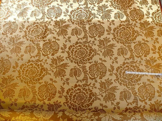 100% Silk Lampas Palampore Ikat Tree Of Life Pomegranate and Figs "toffee Twist" Gold Mocha Reversible