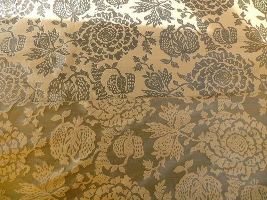 100% Silk Lampas Papercut Tree Of Life Pom "cloudy" Gray