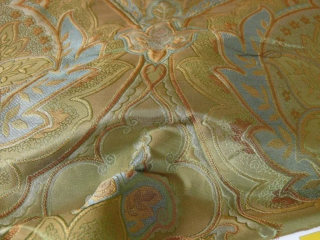 by yard 100% Silk Lampas Irisa "celadon" Blue