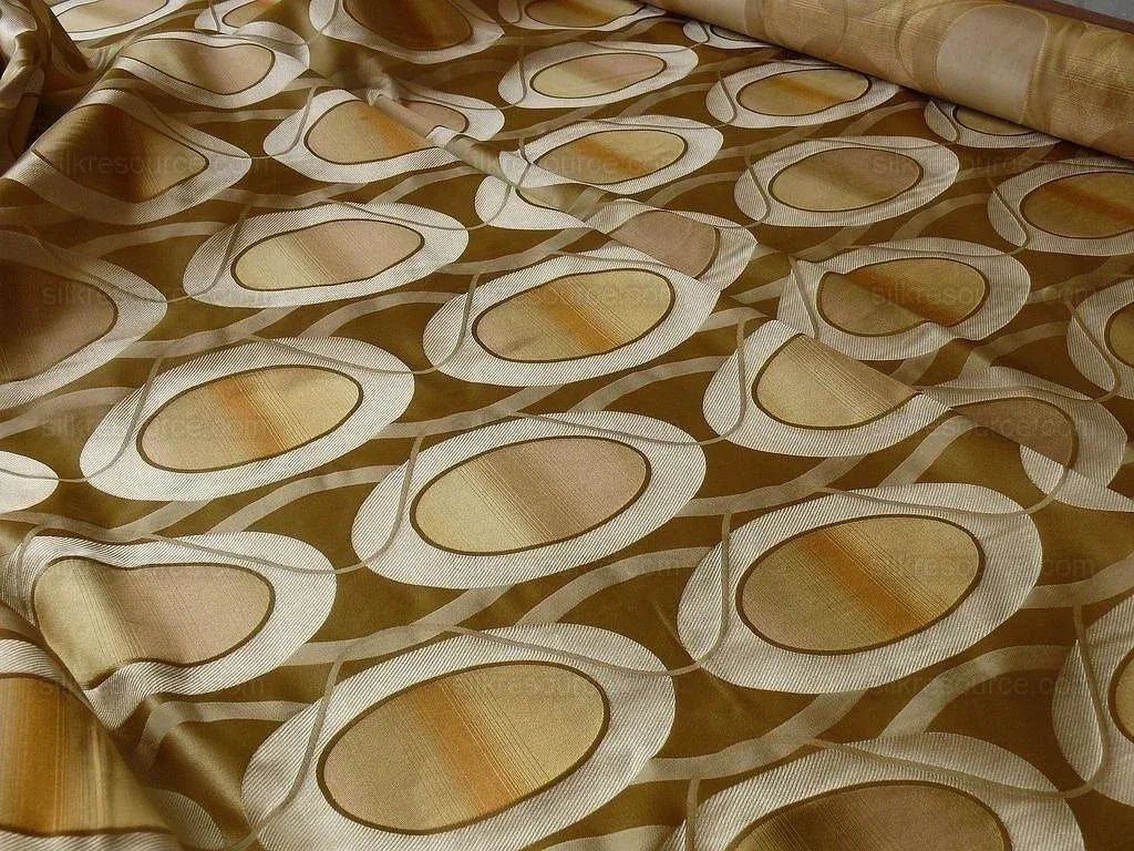 100% Silk Lampas Egg Mirror "cornsilk" Gold Brown