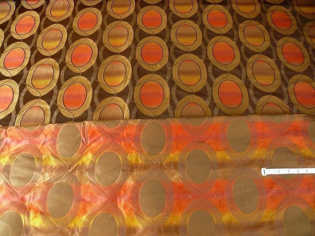 100% Silk Lampas Egg Mirror "mandarin" Brown Orange Gold