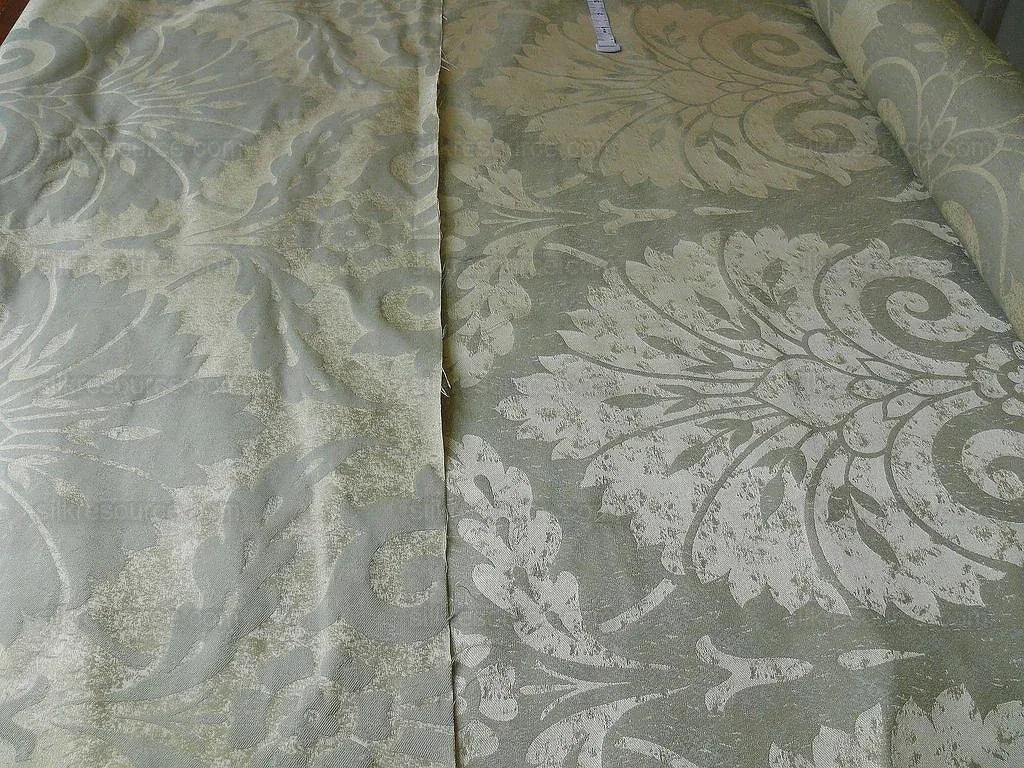 BY Yard 100% Silk Damask Large Stone Paisley "spa" Gray Mid Century