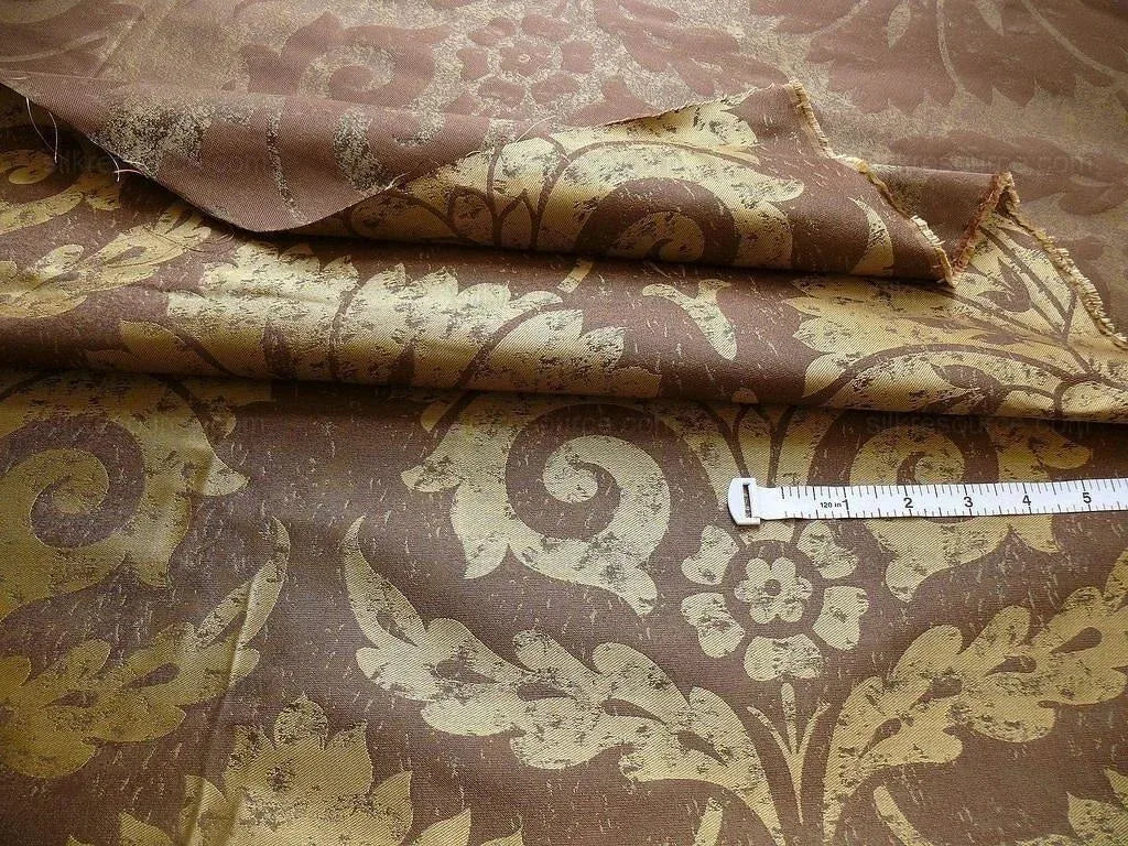 BY Yard 100% Silk Damask Large Stone Paisley "java" Brown Mid Century