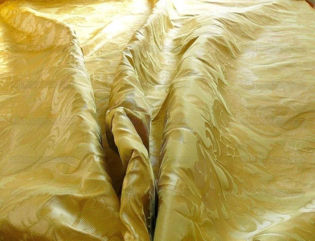 100% Silk Lampas Carnation Crewel "lemongrass" Green Gold Reversible Layered