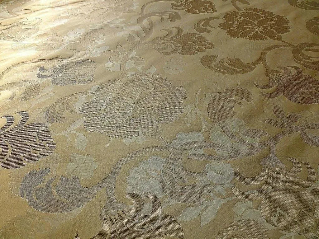 100% Silk Lampas Carnation Crewel "shimmer" Gold Beige Reversible Layered